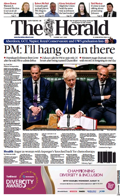 The Herald Newspaper Front Page for 7 July 2022