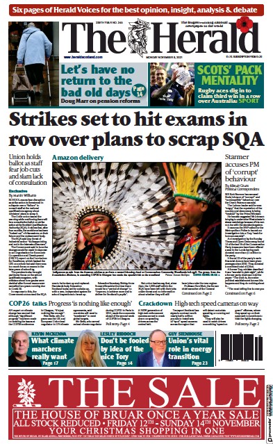 The Herald (UK) Newspaper Front Page for 8 November 2021