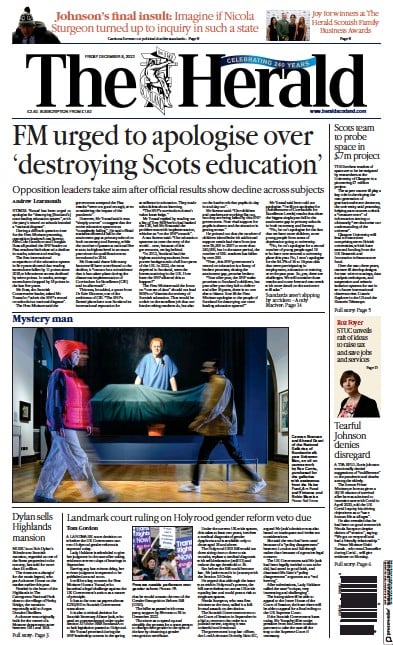 The Herald (UK) Newspaper Front Page for 8 December 2023