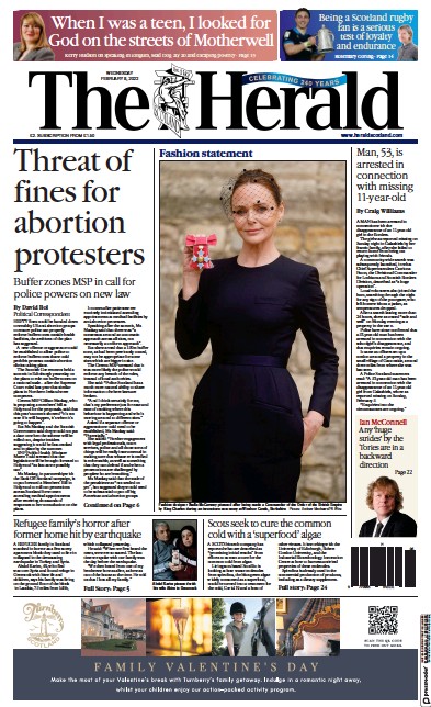The Herald (UK) Newspaper Front Page for 8 February 2023