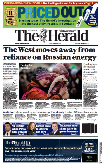 The Herald (UK) Newspaper Front Page for 8 March 2022