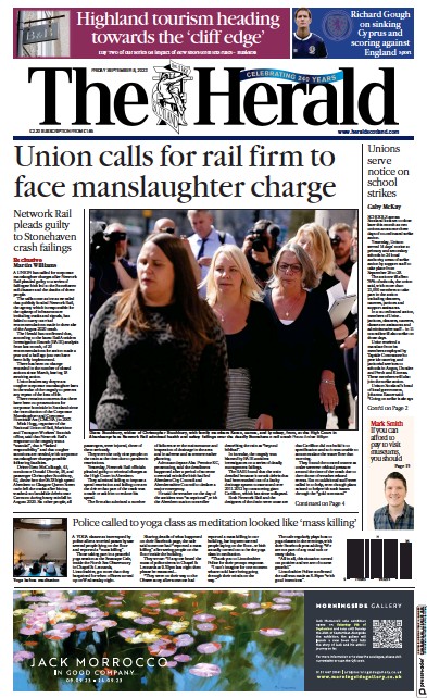 The Herald (UK) Newspaper Front Page for 8 September 2023
