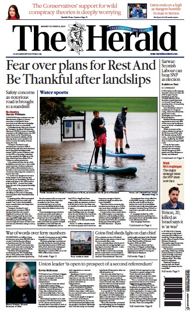 The Herald (UK) Newspaper Front Page for 9 October 2023