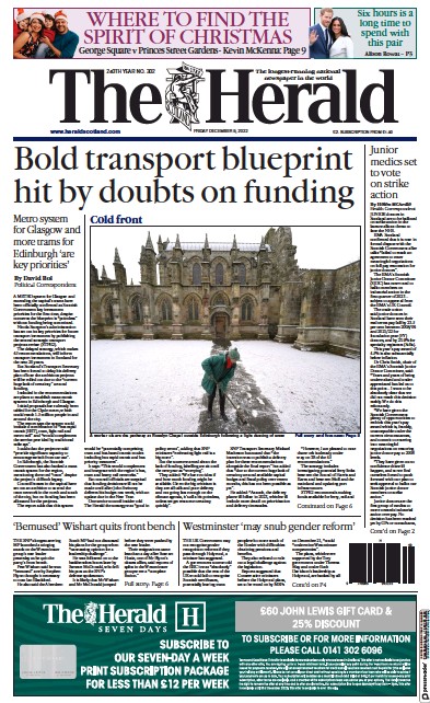 The Herald (UK) Newspaper Front Page for 9 December 2022