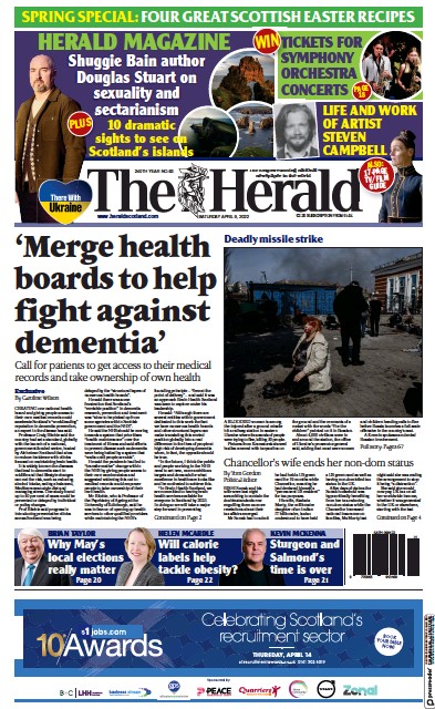 The Herald (UK) Newspaper Front Page for 9 April 2022