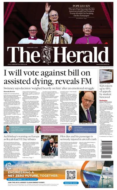 The Herald (UK) Newspaper Front Page for 9 May 2025