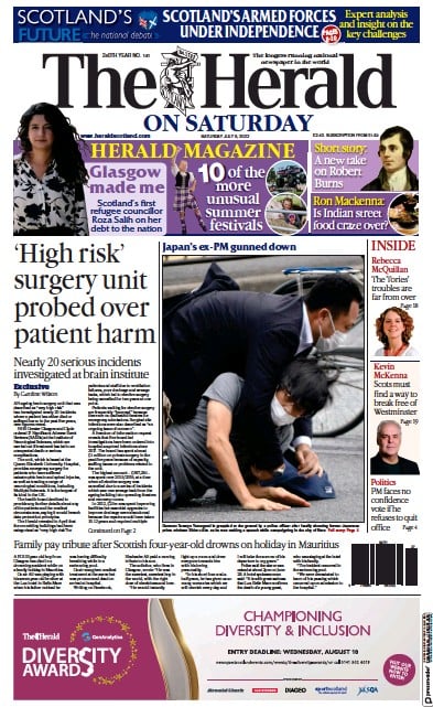 The Herald Newspaper Front Page for 9 July 2022