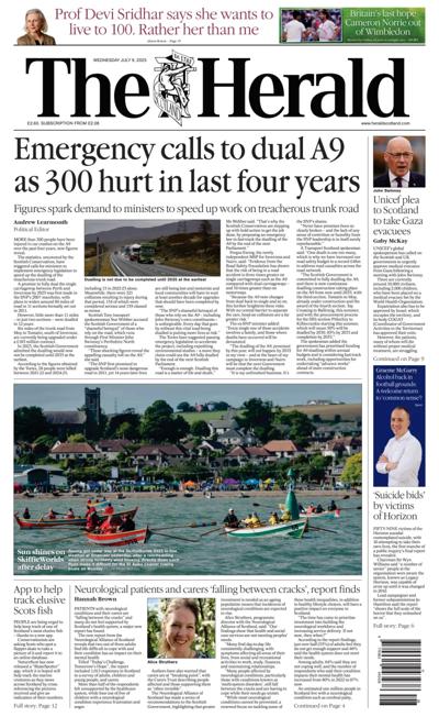 The Herald (UK) Newspaper Front Page for 9 July 2025