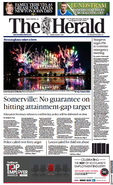 The Herald (UK) Newspaper Front Page for 9 August 2022