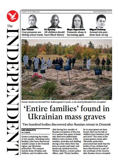 The Independent Newspaper Front Page for 10 October 2022