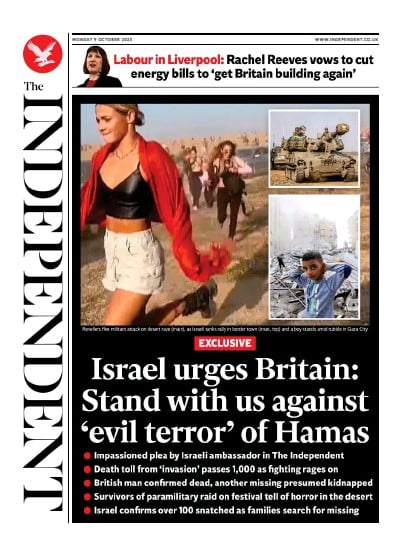 The Independent (UK) Newspaper Front Page for 10 October 2023