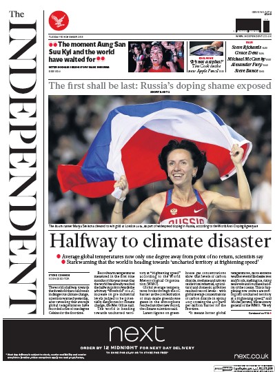 The Independent (UK) Newspaper Front Page for 10 November 2015