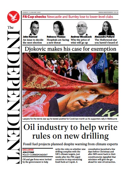 The Independent (UK) Newspaper Front Page for 10 January 2022