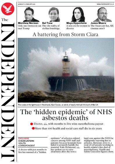The Independent Newspaper Front Page for 10 February 2020