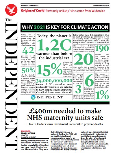 The Independent Newspaper Front Page for 10 February 2021