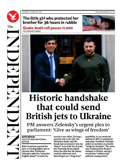 The Independent (UK) Newspaper Front Page for 10 February 2023