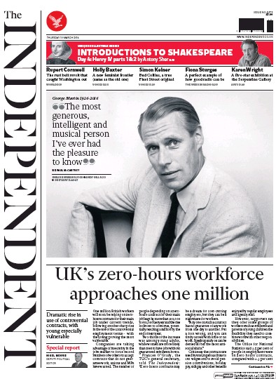 The Independent Newspaper Front Page for 10 March 2016