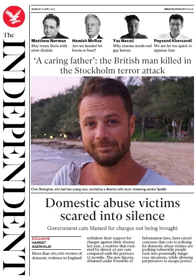 The Independent Newspaper Front Page for 10 April 2017