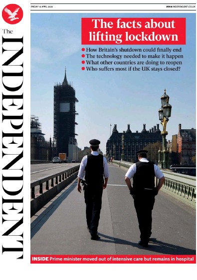 The Independent Newspaper Front Page for 10 April 2020