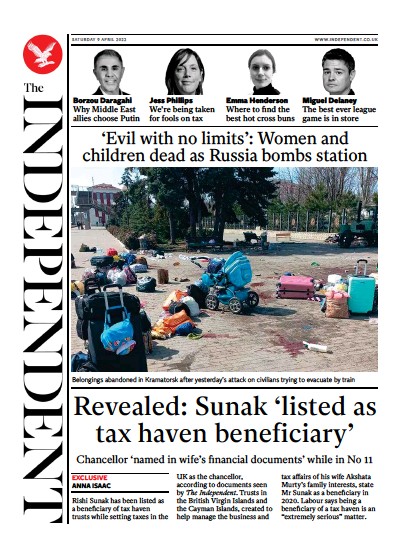 The Independent Newspaper Front Page for 10 April 2022