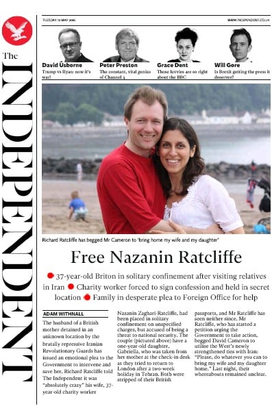 The Independent Newspaper Front Page for 10 May 2016