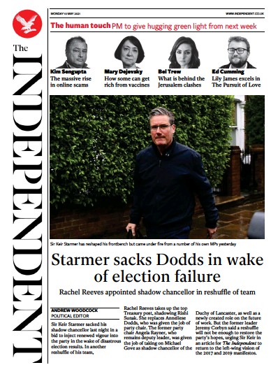 The Independent (UK) Newspaper Front Page for 10 May 2021