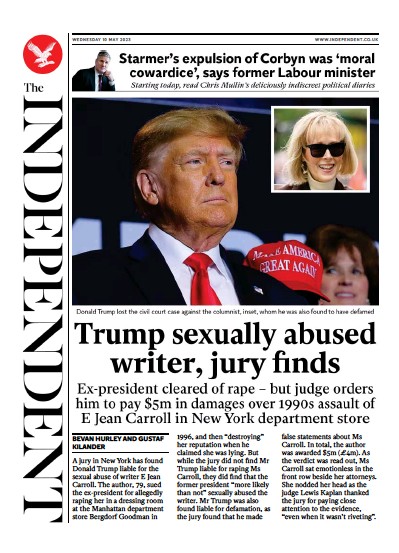 The Independent (UK) Newspaper Front Page for 10 May 2023