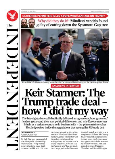 The Independent (UK) Newspaper Front Page for 10 May 2025