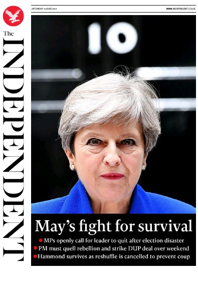 The Independent Newspaper Front Page for 10 June 2017