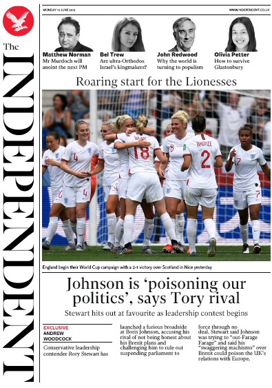 The Independent Newspaper Front Page for 10 June 2019