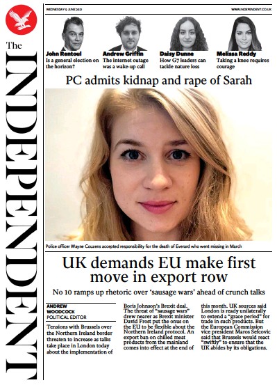 The Independent Newspaper Front Page for 10 June 2021
