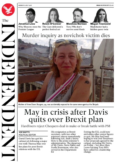 The Independent Newspaper Front Page for 10 July 2018
