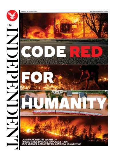 The Independent (UK) Newspaper Front Page for 10 August 2021