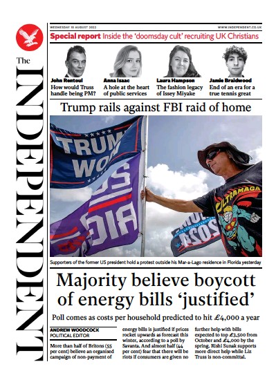 The Independent (UK) Newspaper Front Page for 10 August 2022