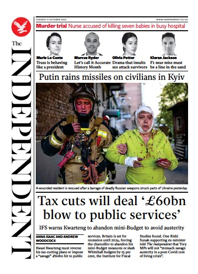 The Independent (UK) Newspaper Front Page for 11 October 2022