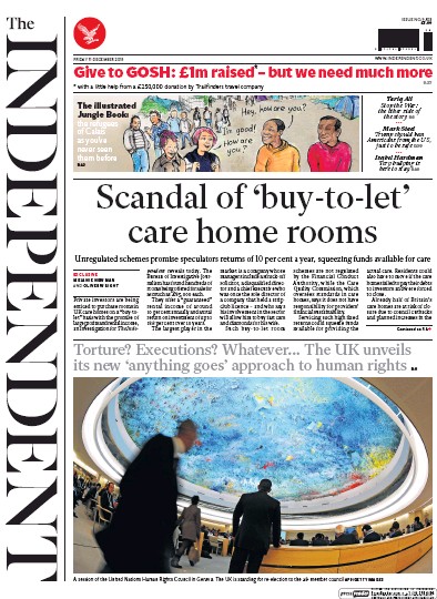 The Independent (UK) Newspaper Front Page for 11 December 2015