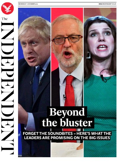 The Independent (UK) Newspaper Front Page for 11 December 2019