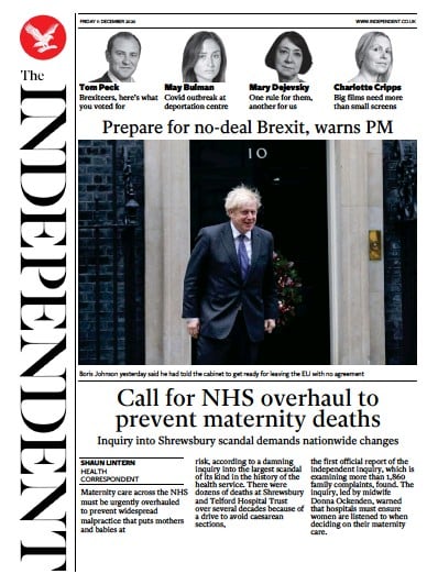 The Independent Newspaper Front Page for 11 December 2020