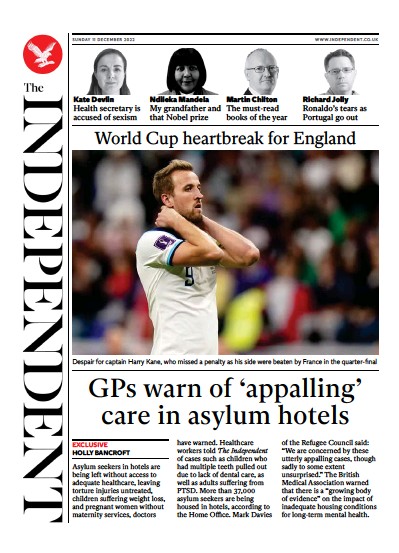 The Independent Newspaper Front Page for 11 December 2022