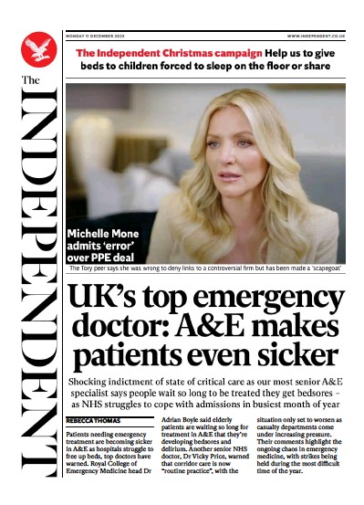 The Independent (UK) Newspaper Front Page for 11 December 2023