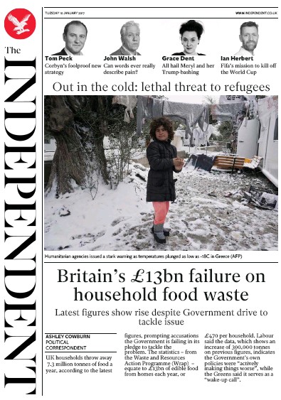 The Independent Newspaper Front Page for 11 January 2017