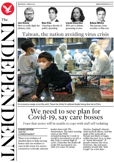 The Independent Newspaper Front Page for 11 March 2020