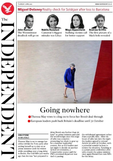 The Independent Newspaper Front Page for 11 April 2019