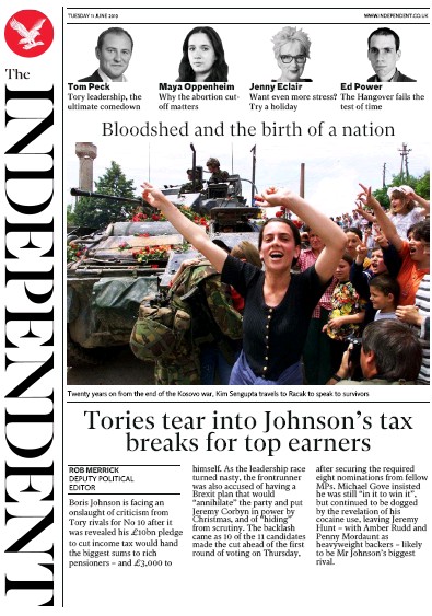 The Independent Newspaper Front Page for 11 June 2019