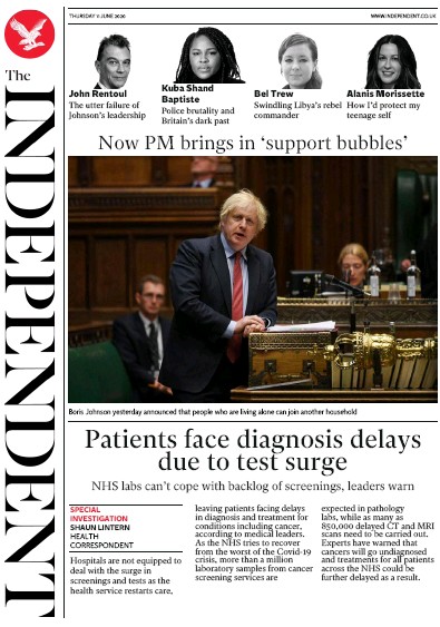 The Independent Newspaper Front Page for 11 June 2020
