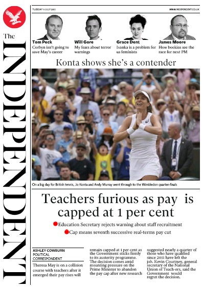 The Independent Newspaper Front Page for 11 July 2017