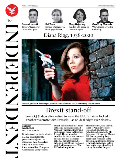 The Independent Newspaper Front Page for 11 September 2020