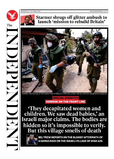 The Independent (UK) Newspaper Front Page for 12 October 2023