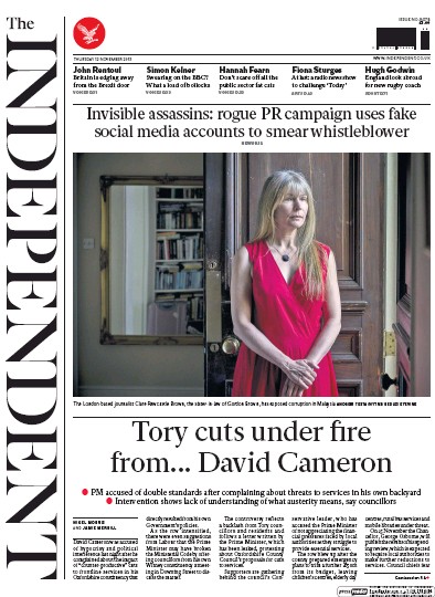 The Independent Newspaper Front Page for 12 November 2015