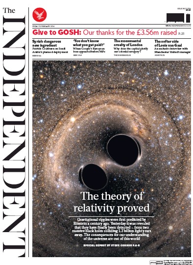 The Independent Newspaper Front Page for 12 February 2016